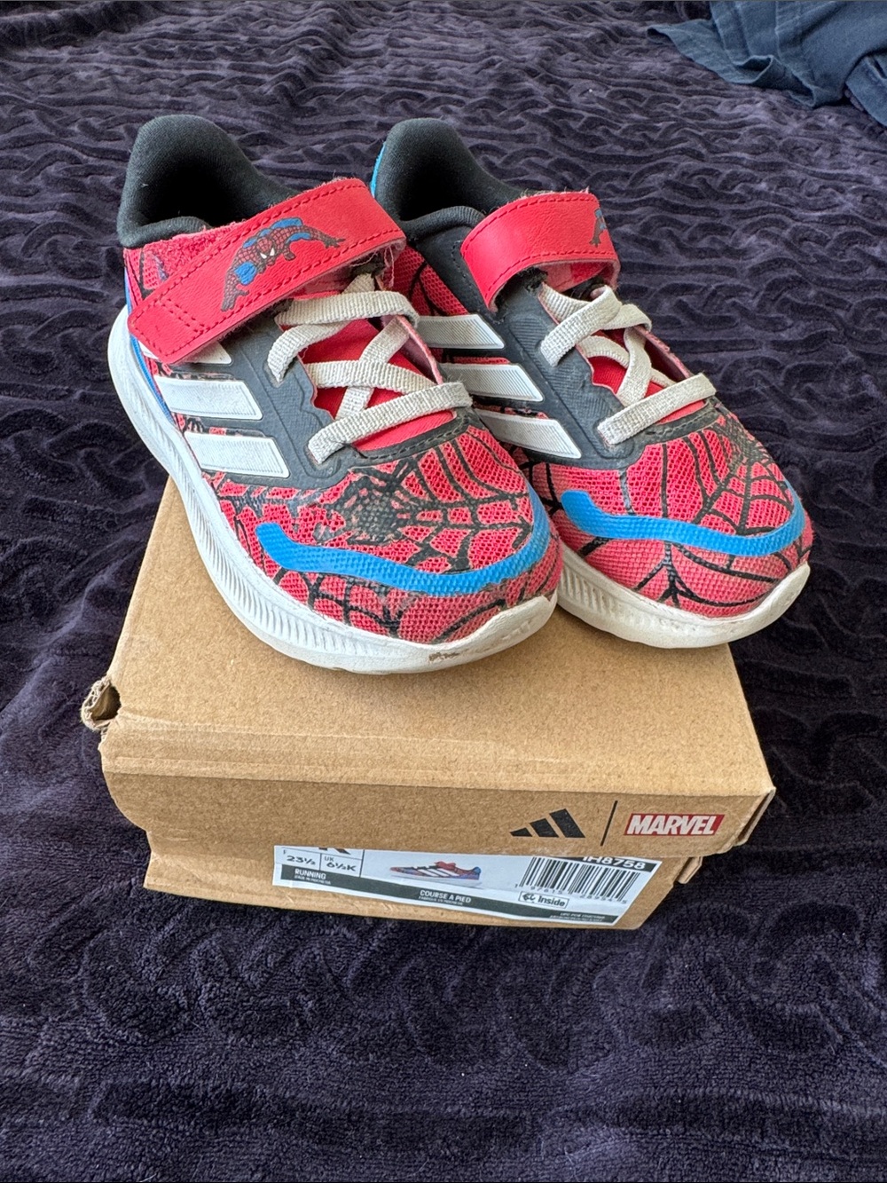adidas Kids Red and Blue Spider-Web Sneakers